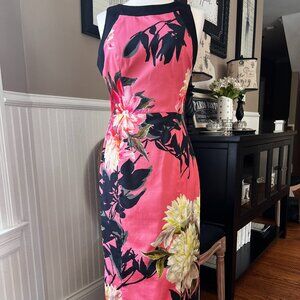 Black Halo Pink Floral Sheath Dress with Black Trim